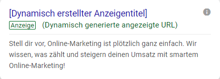 So sieht eine dynamische Suchanzeige bei Google Ads aus Dynamische Suchanzeige Google Ads