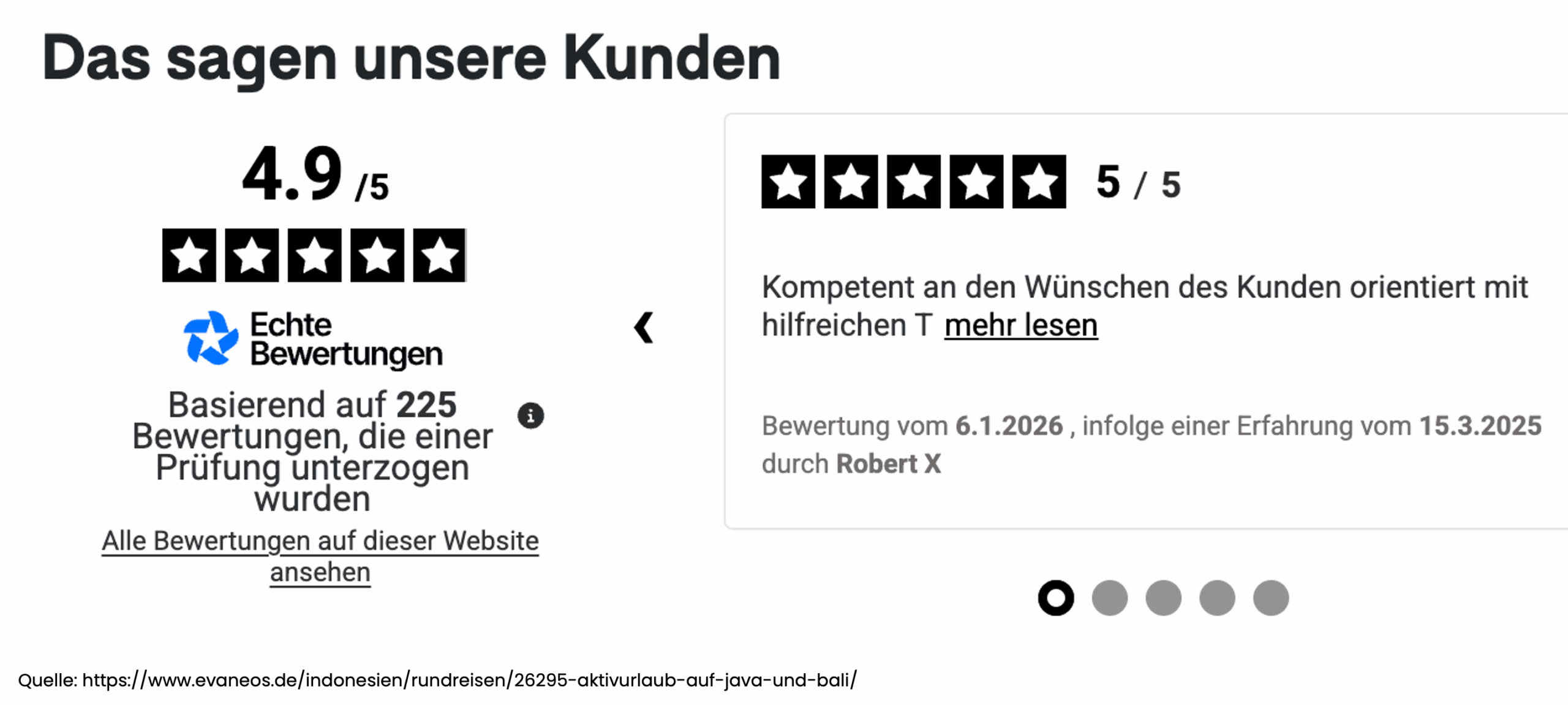  Beispiel für geprüfte Kundenbewertungen mit Sternebewertung als starkes Vertrauens- und Autoritätssignal.