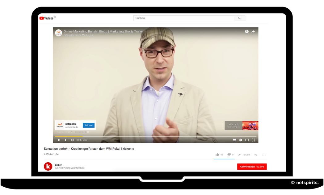 Überspringbare Werbeanzeige bei YouTube YouTube-Werbung: Überspringbare Werbeanzeige