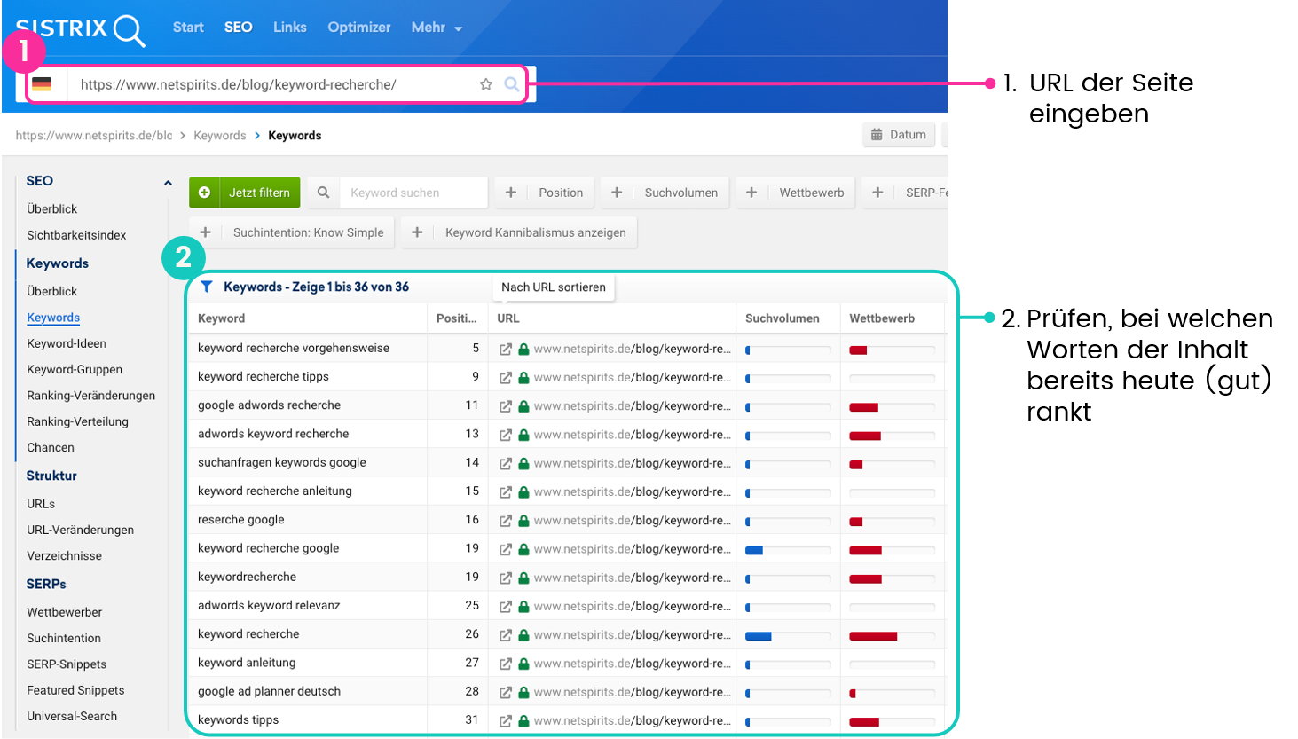 Keyword-Analyse mit dem Sistrix Tool