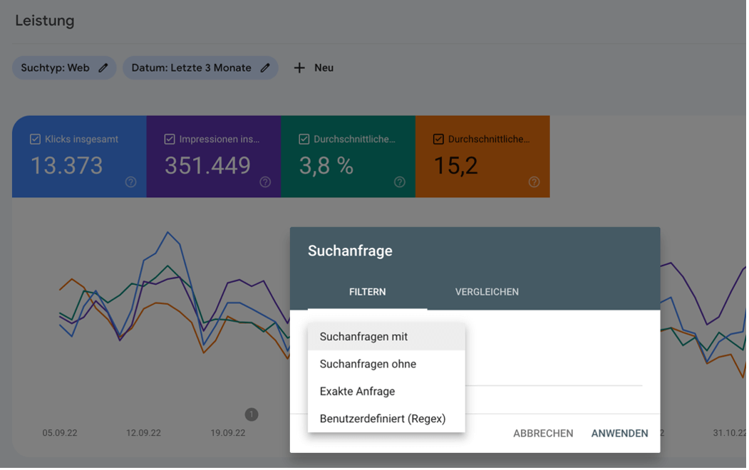 Leistungsseite in der Google Search Console 