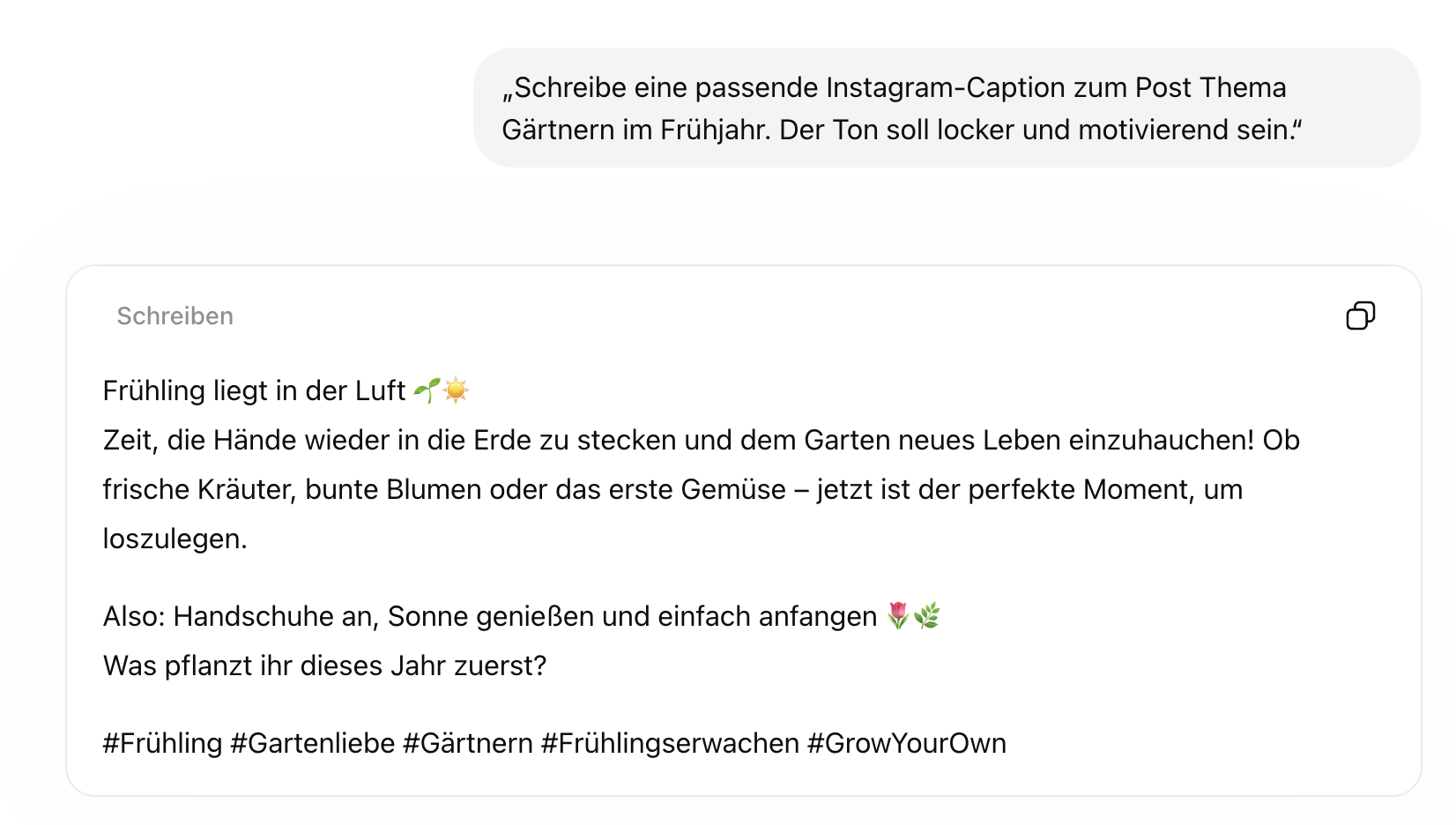 Prompt für die Erstellung einer Instagram-Caption und KI-generierter Beispieltext für die Caption
