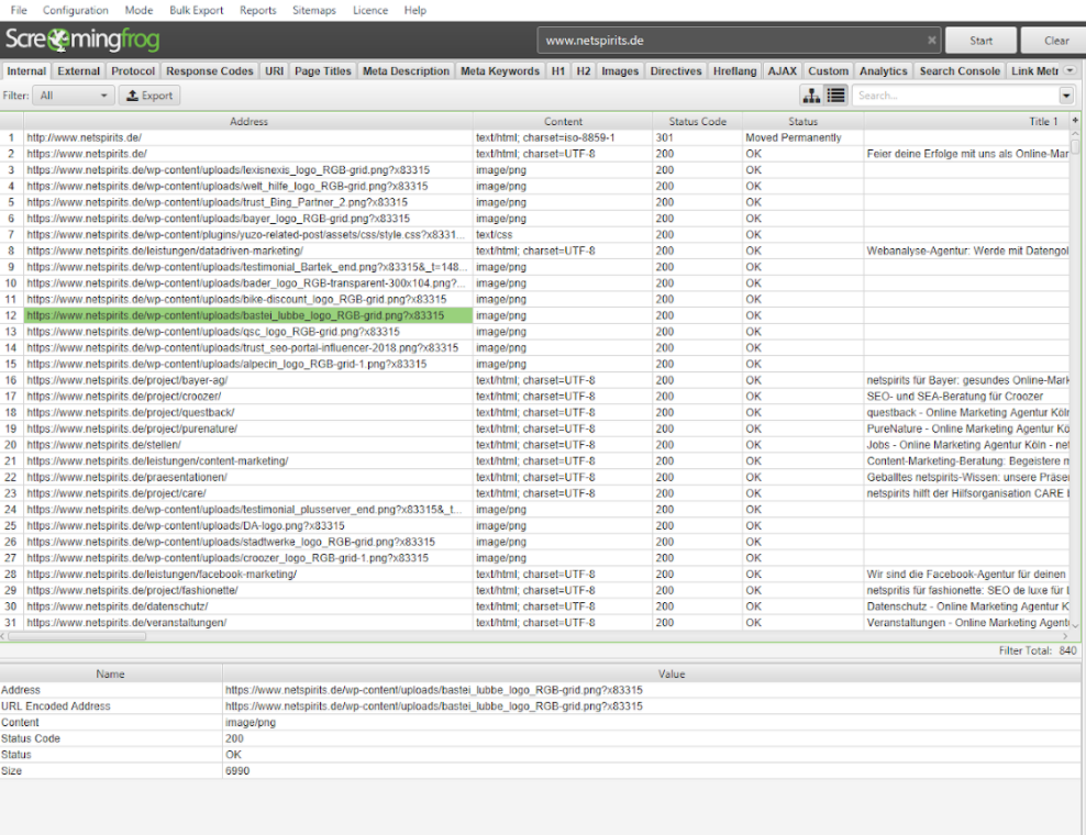 Analyse deiner Website mit Screaming Frog