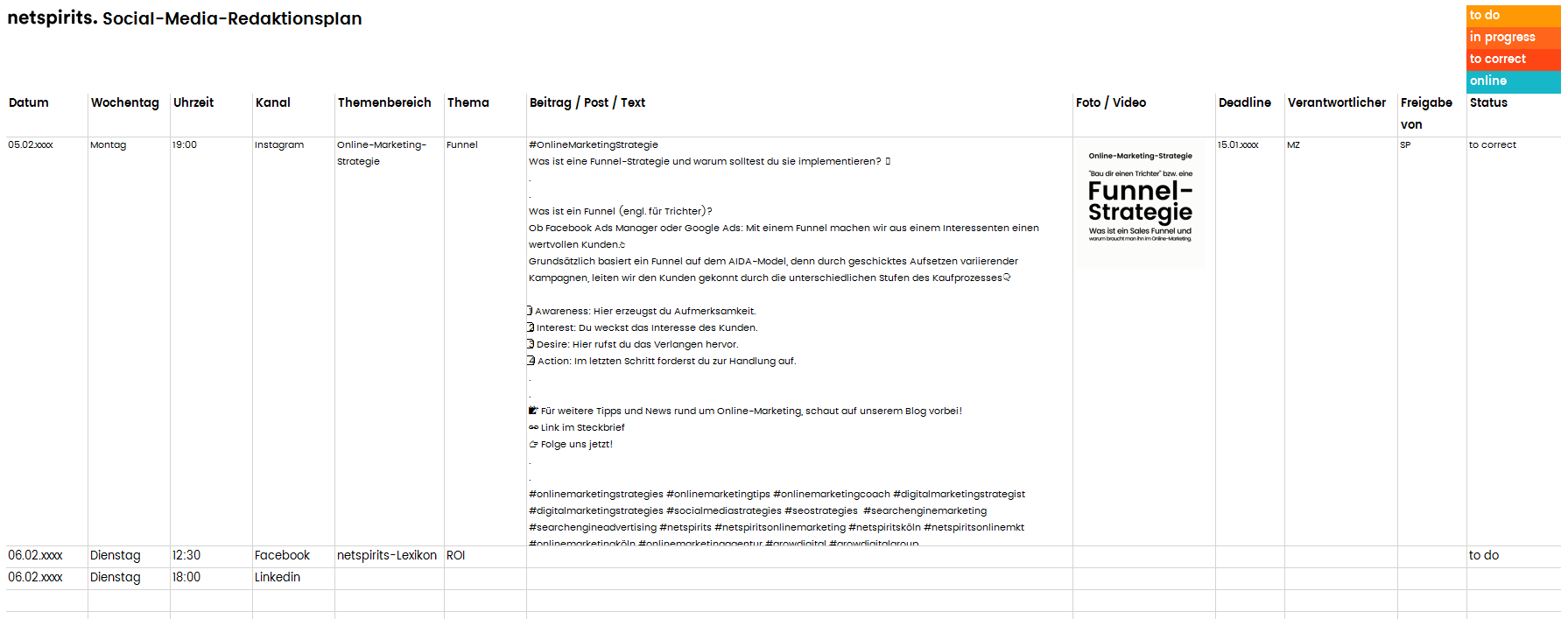 Vorlage für einen Social-Media-Redaktionsplan Vorlage Social-Media-Redaktionsplan