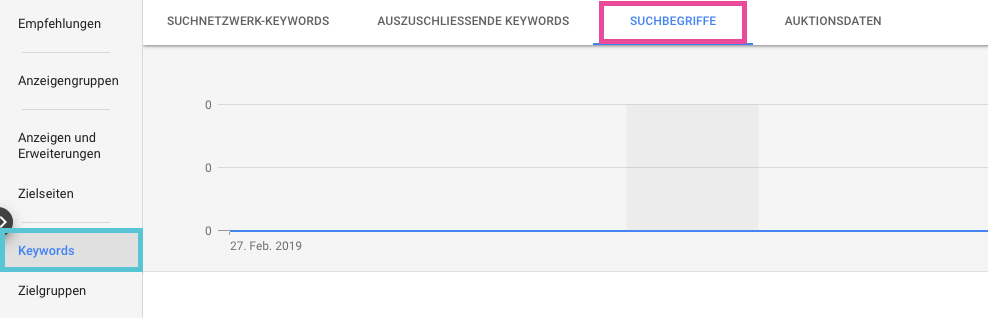 Suchanfragenberichte im Google-Ads-Konto Google-Ads-Konto: Suchanfragenberichte