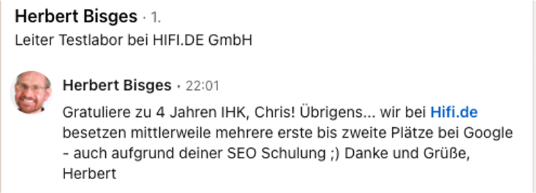 Teilnehmer-Feedback vom IHK-Lehrgang SEO-/SEA-Manager/in